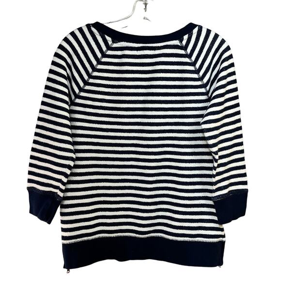 Lauren Jeans Co LRL Reverse Weave Pullover Top Women's Small Blue Cream Stripes - Picture 2 of 5